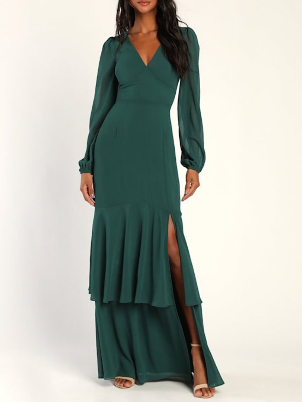 Lulus Tier Elegance Hunter Green Long Sleeve Tiered Maxi Dress - Size 1X
